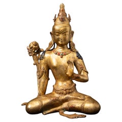 Middle 20th century Old bronze Nepali Lokeshwor Bodhisattva statue from Nepal