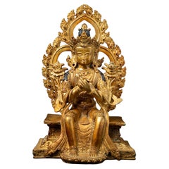 Chinesische Maitreya-Buddha-Statue aus altem Bronze des mittleren 20. Jahrhunderts