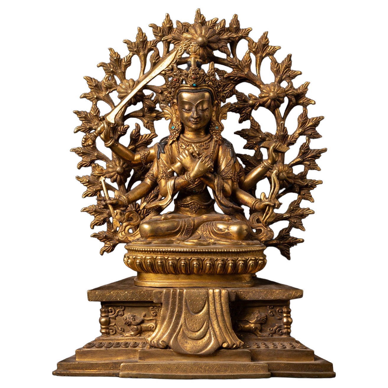 Middle 20th century Old bronze Nepali Manjushri statue from Nepal