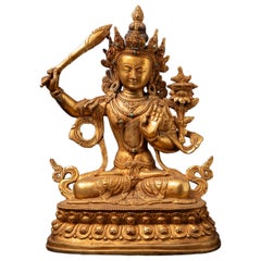 Mitte des 20. Jahrhunderts Alte nepalesische Manjushri-Statue aus Bronze aus Nepal
