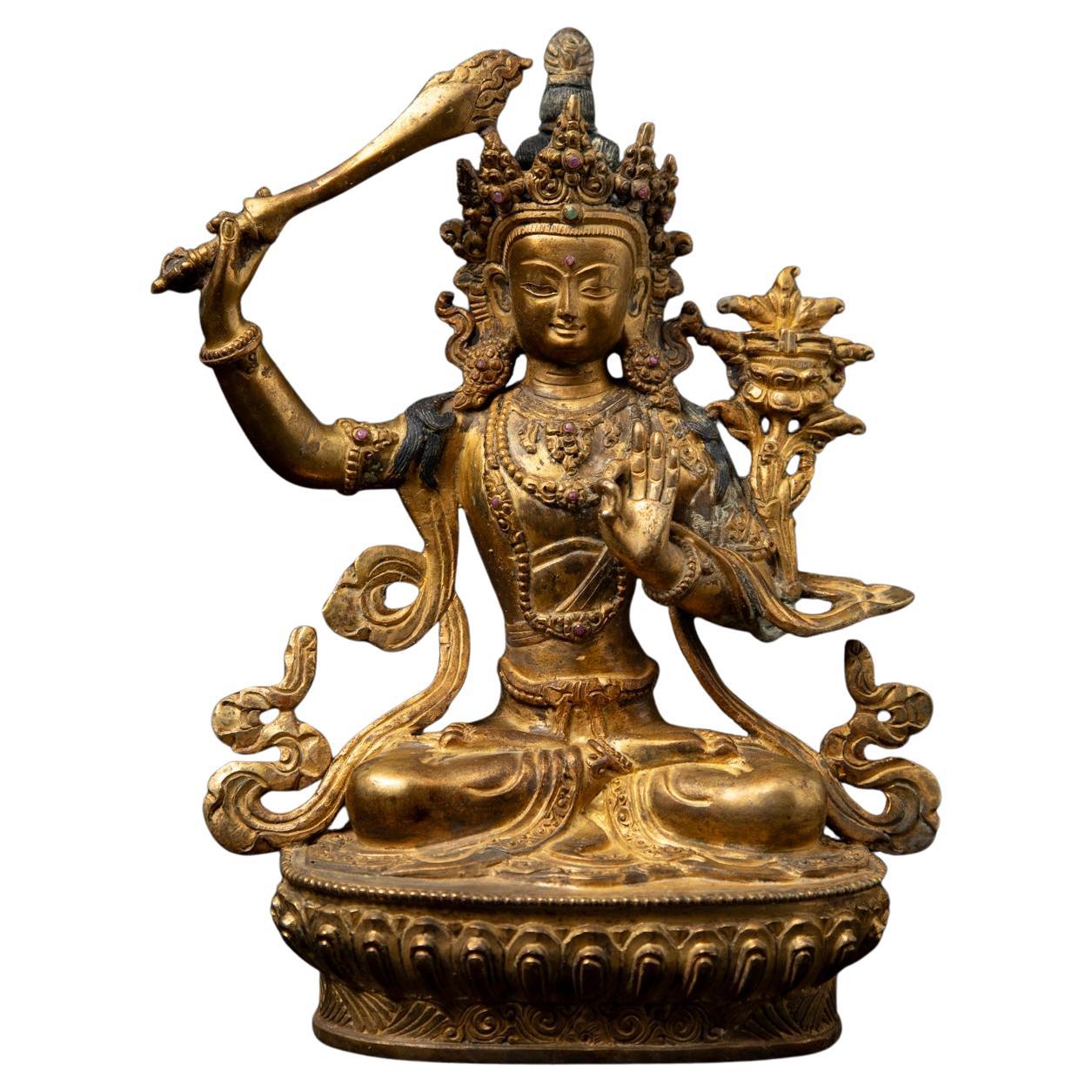 Middle 20th century Old bronze Nepali Manjushri statue from Nepal For Sale