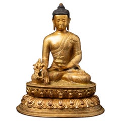 Middle 20th century Old bronze Nepali Medicine Buddha statue from Nepal