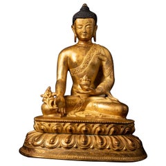 Middle 20th century old bronze Nepali Medicine Buddha statue - OriginalBuddhas