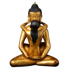 Mediados del siglo XX Antigua estatua nepalí de bronce de Samantabhadra procedente de Nepal