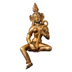 Milieu du 20e siècle Statue de Saraswati en bronze ancien du Népal
