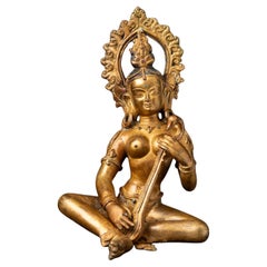 Middle 20th century Old bronze Nepali Saraswati statue from Nepal