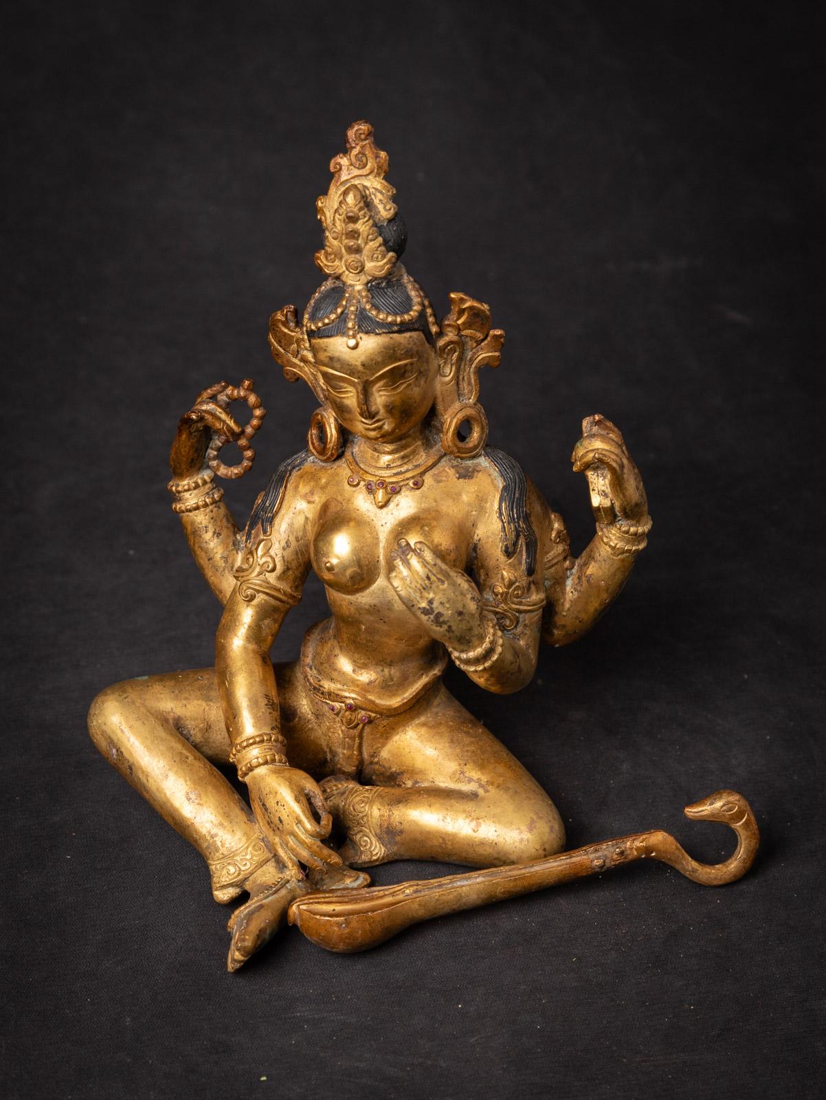 Middle 20th century Old bronze Nepali Saraswati statue - OriginalBuddhas 13