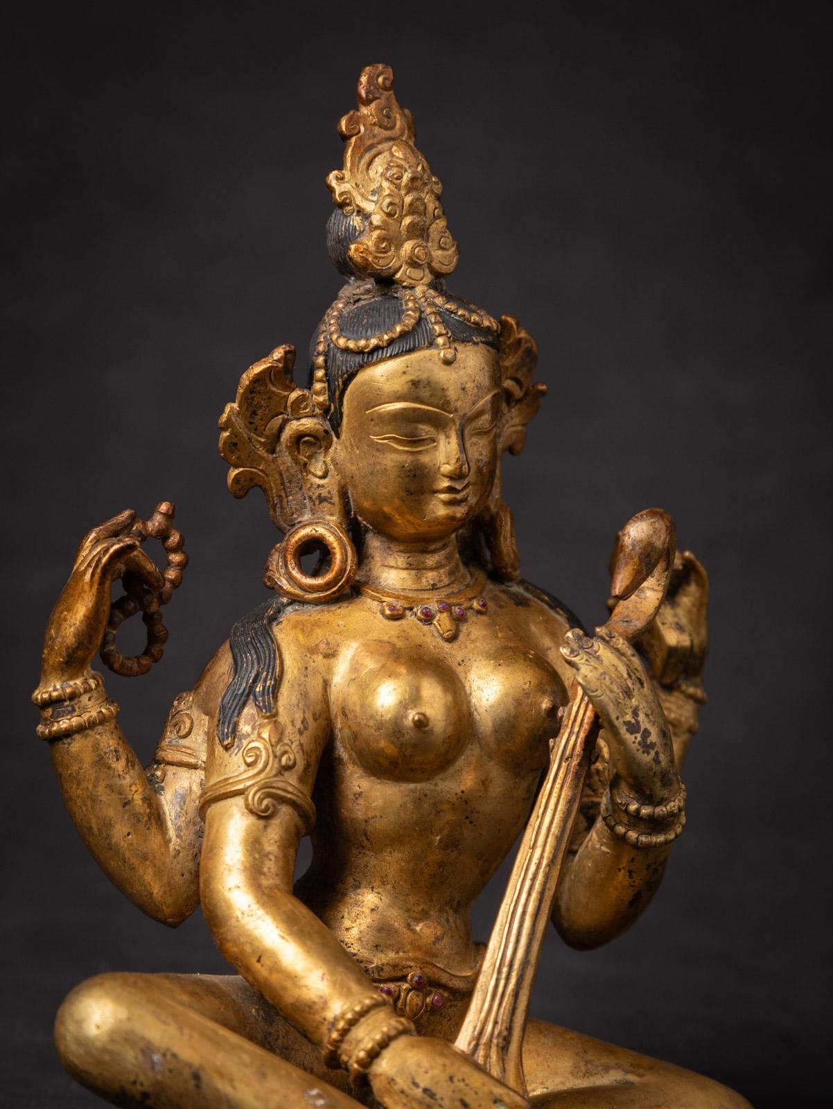 Saraswati-Statue aus altem Bronze des mittleren 20. Jahrhunderts – OriginalBuddhas (Nepalesisch)