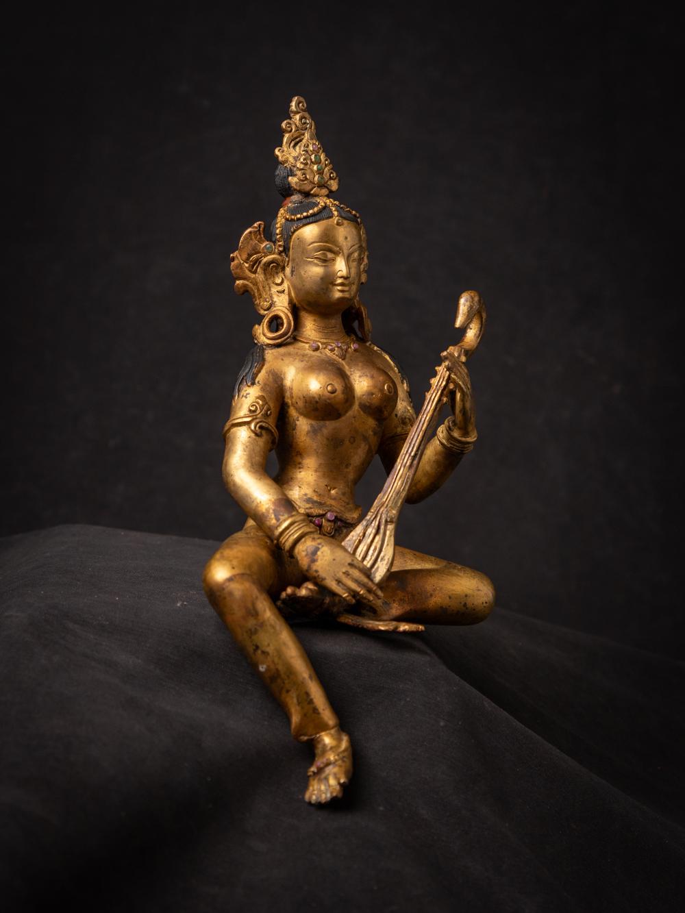 Middle 20th century Old bronze Nepali Saraswati statue - OriginalBuddhas In Good Condition In DEVENTER, NL