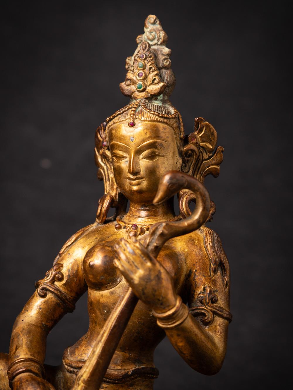 Middle 20th century Old bronze Nepali Saraswati statue - OriginalBuddhas 3
