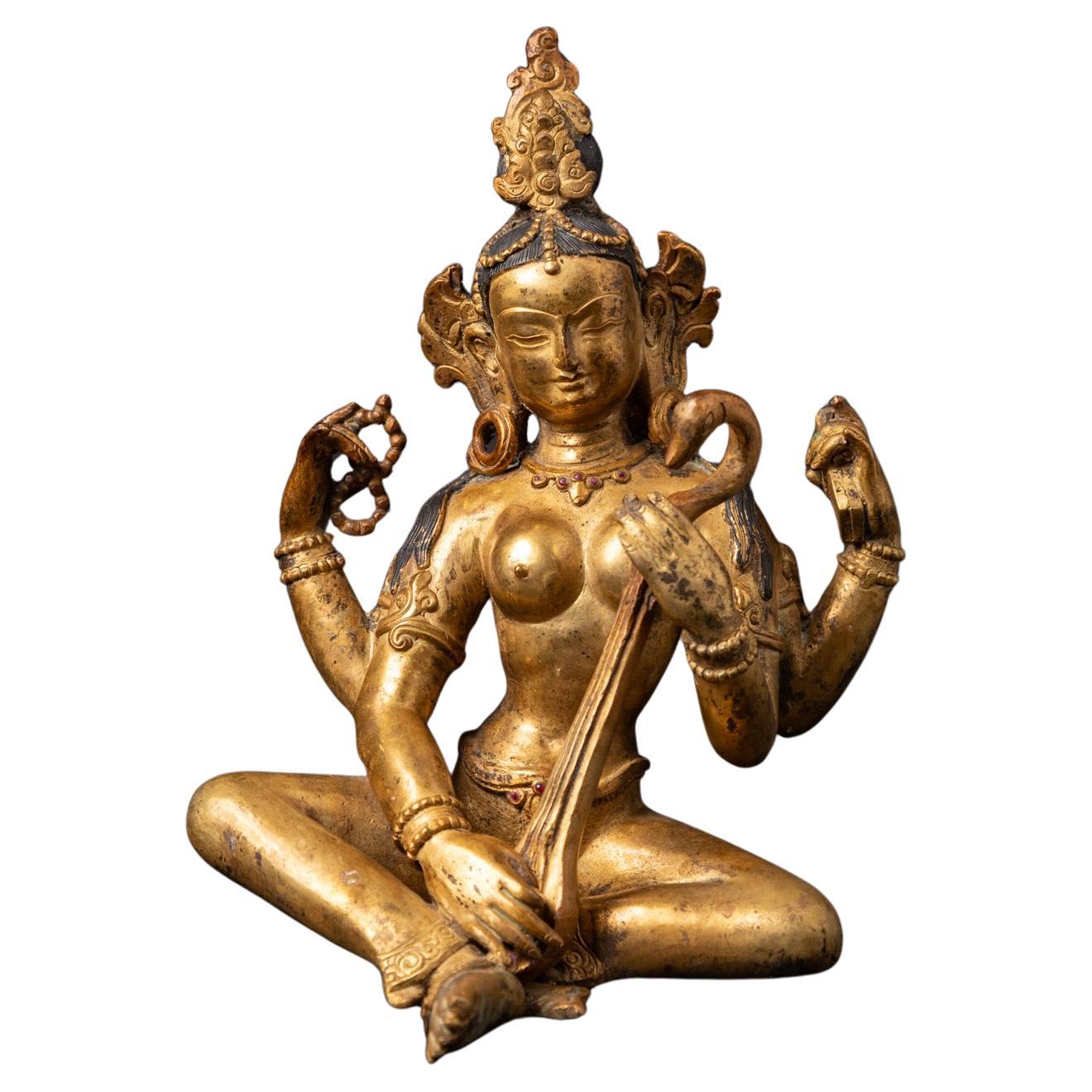 Middle 20th century Old bronze Nepali Saraswati statue - OriginalBuddhas For Sale