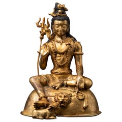 Milieu du 20e siècle Statue de Shiva en bronze du Népal