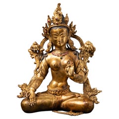 Middle 20th century Old bronze Nepali White Tara statue from Nepal