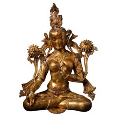 Old Bronze Nepali White Tara-Statue aus Nepal aus dem Mittleren 20. Jahrhundert