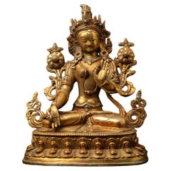 Middle 20th century Old bronze Nepali White Tara statue from Nepal