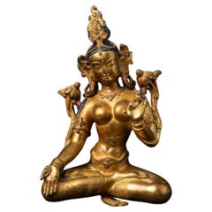 Old Bronze Nepali White Tara-Statue aus Nepal aus dem Mittleren 20. Jahrhundert