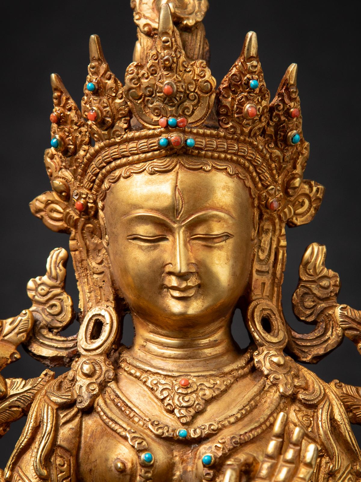 Middle 20th century Old bronze Nepali White Tara statue in Varada mudra 4