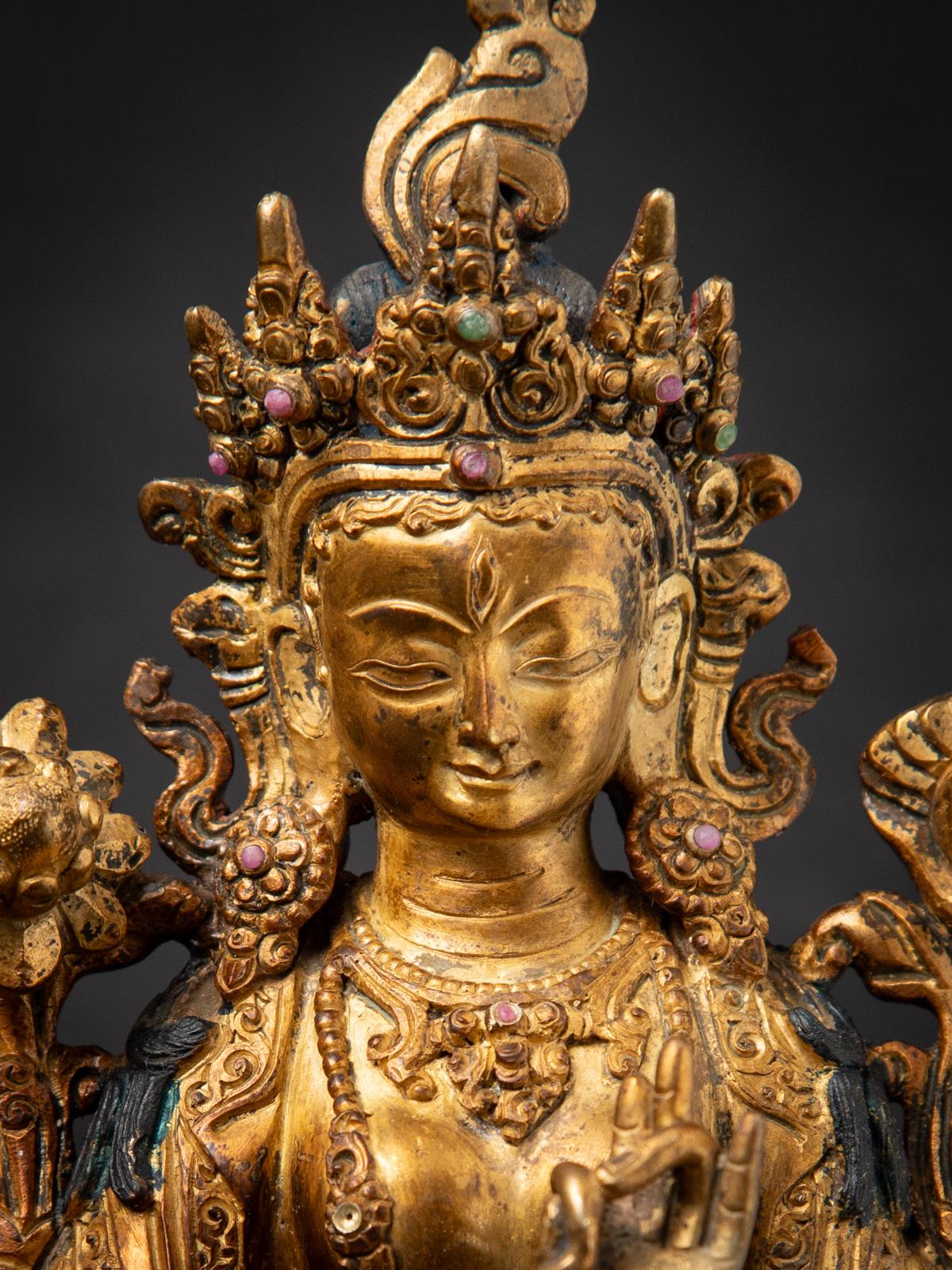 Middle 20th century Old bronze Nepali White Tara statue in Varada mudra For Sale 4
