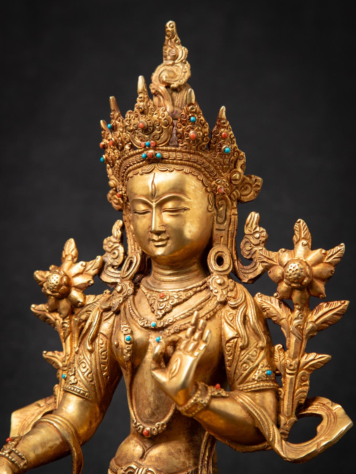 Middle 20th century Old bronze Nepali White Tara statue in Varada mudra 5