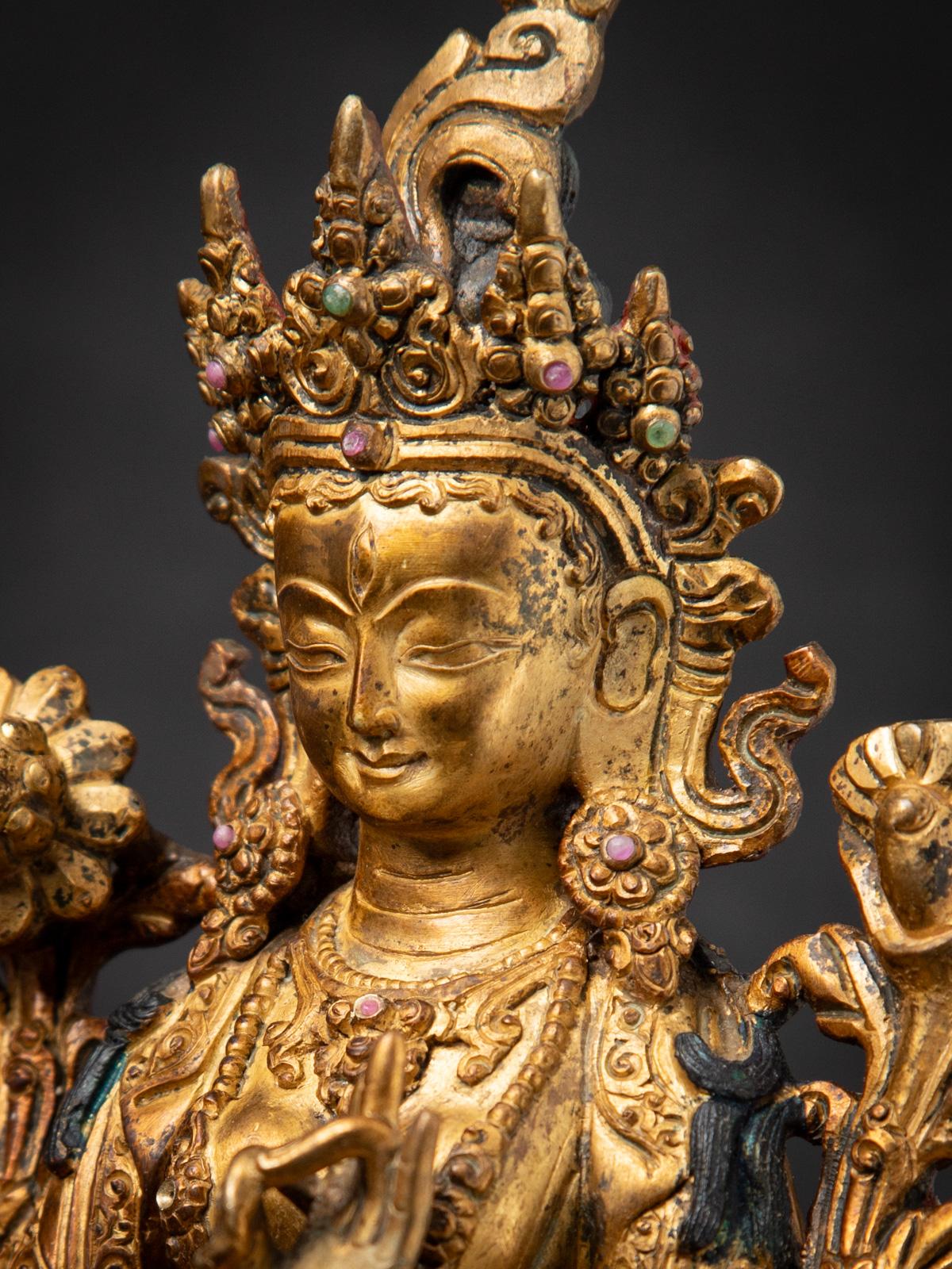 Middle 20th century Old bronze Nepali White Tara statue in Varada mudra For Sale 5