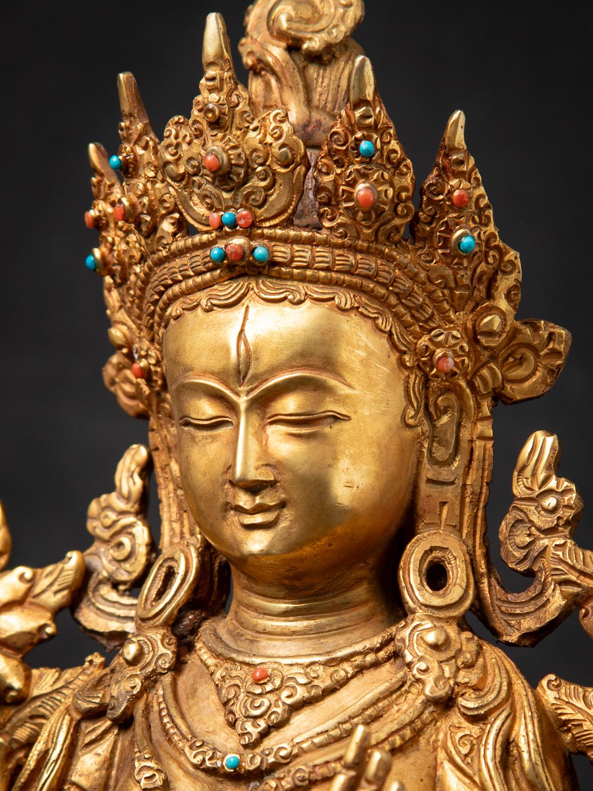 Middle 20th century Old bronze Nepali White Tara statue in Varada mudra 6