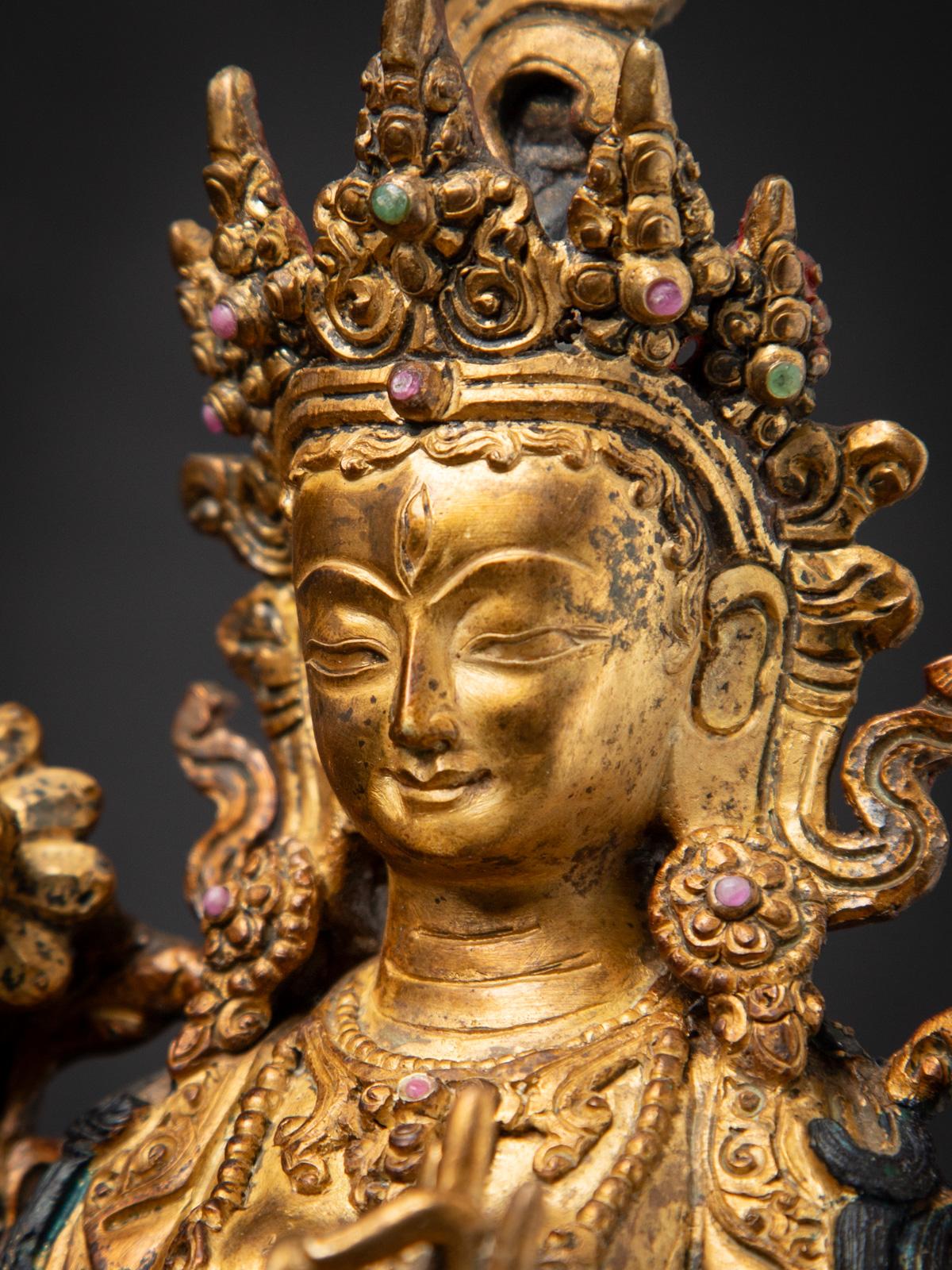 Middle 20th century Old bronze Nepali White Tara statue in Varada mudra For Sale 8