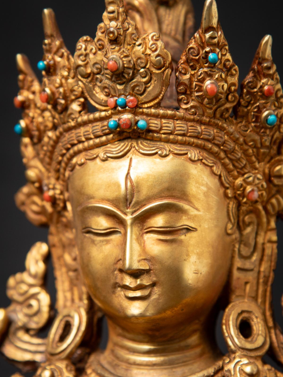 Middle 20th century Old bronze Nepali White Tara statue in Varada mudra 9