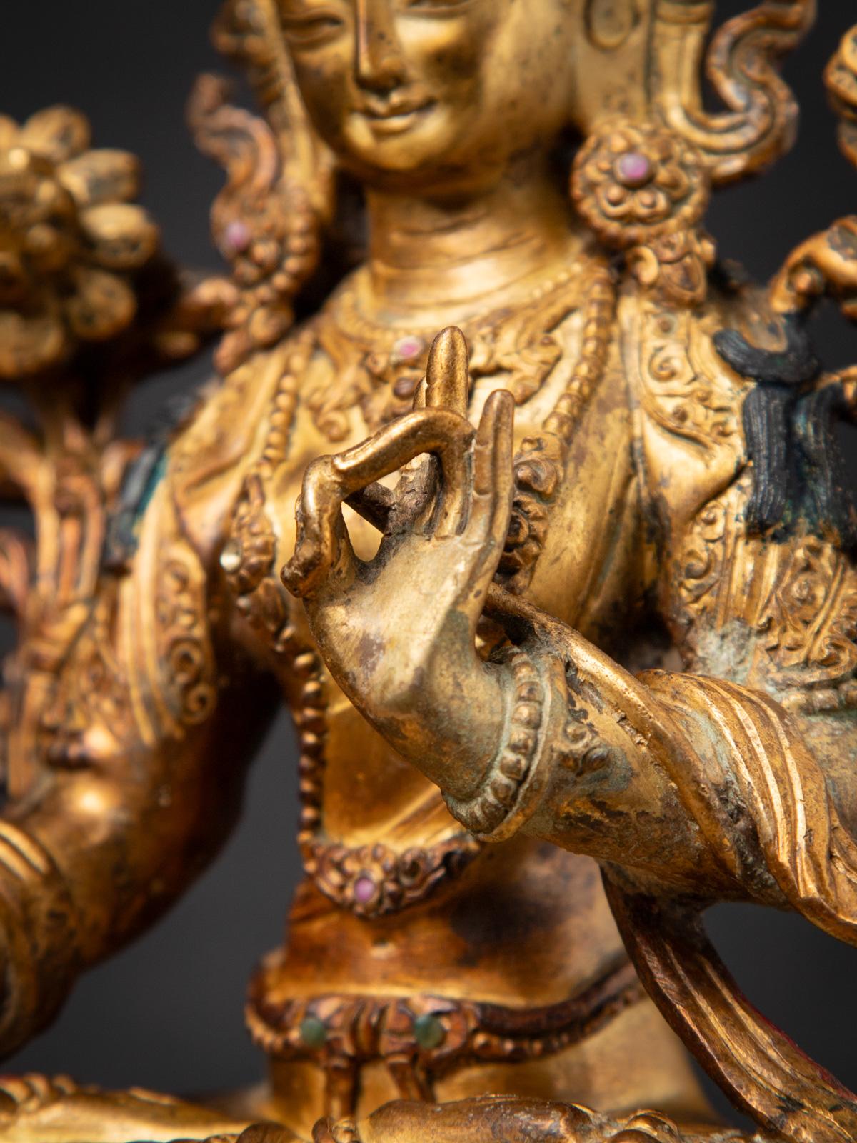 Middle 20th century Old bronze Nepali White Tara statue in Varada mudra For Sale 11