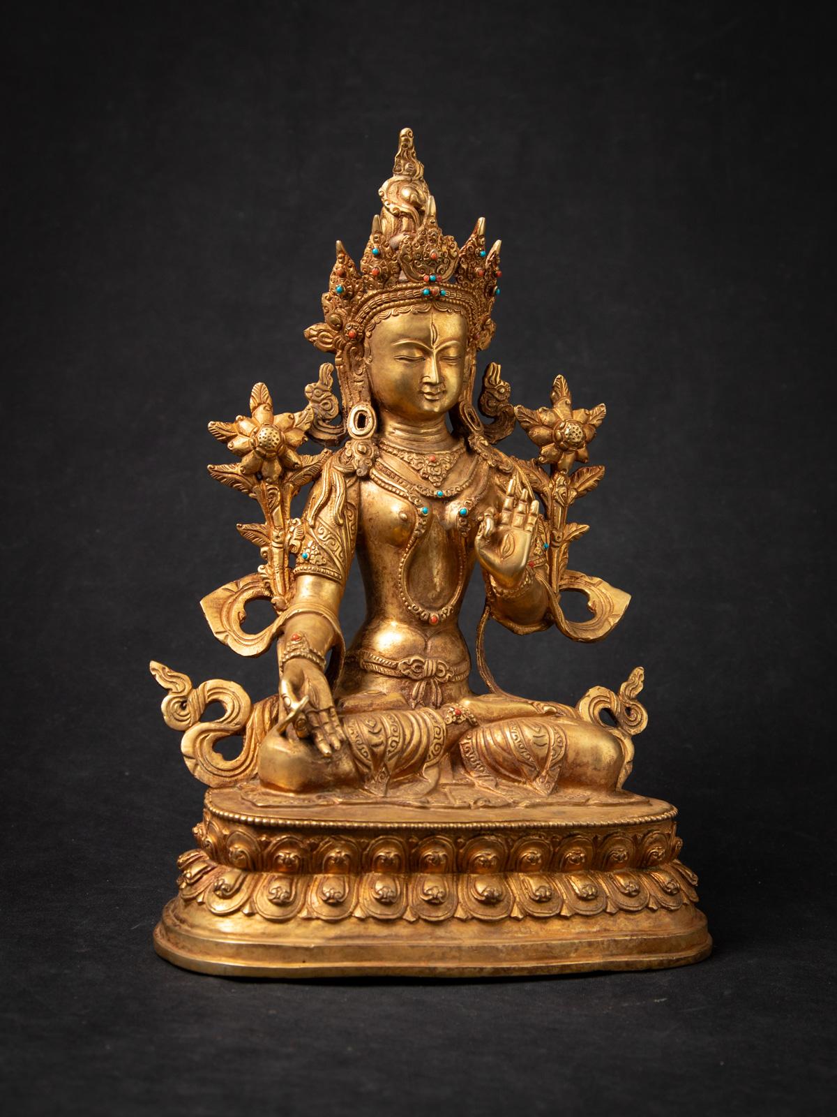 Bronze Middle 20th century Old bronze Nepali White Tara statue in Varada mudra