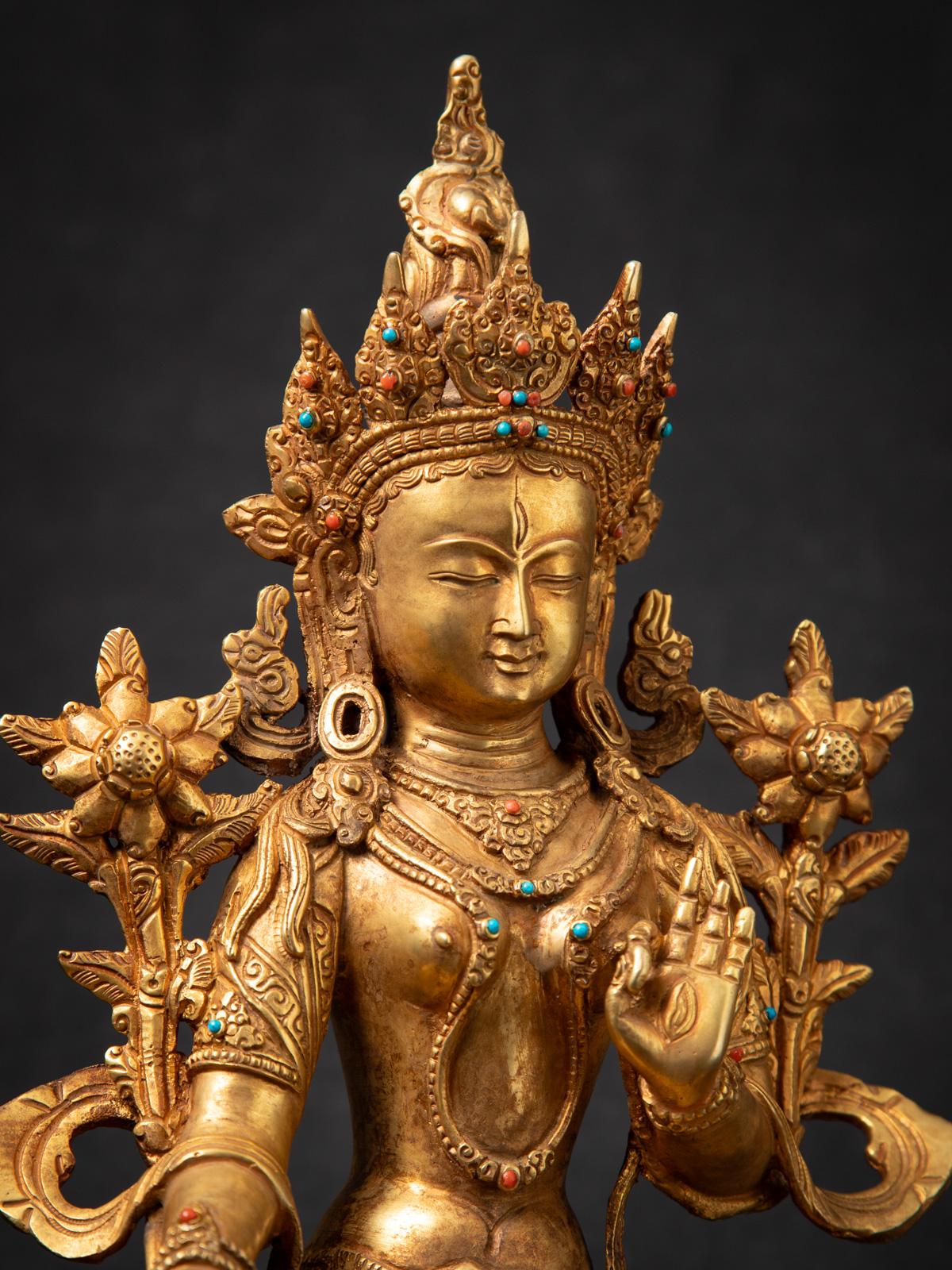 Middle 20th century Old bronze Nepali White Tara statue in Varada mudra 1