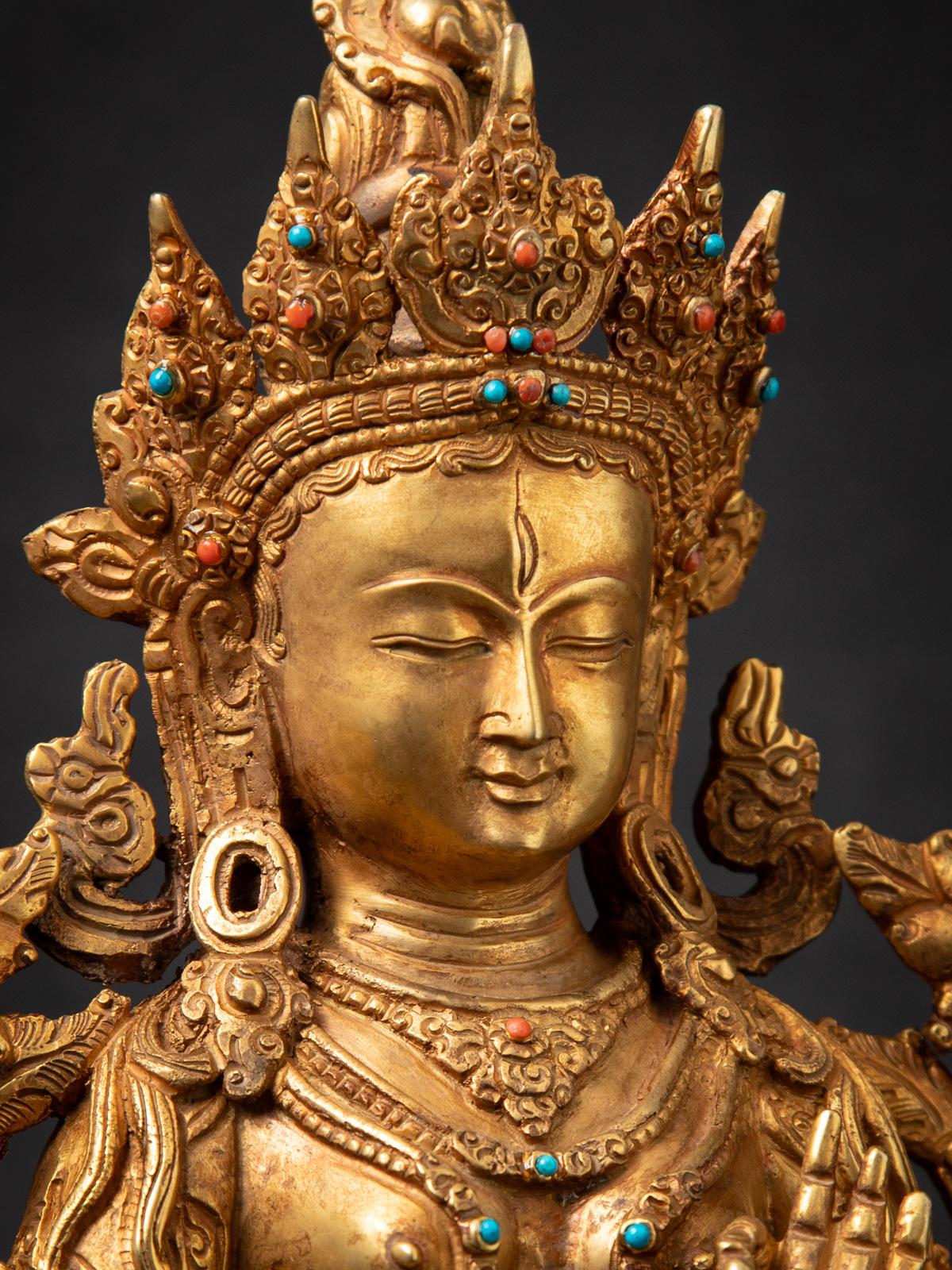 Middle 20th century Old bronze Nepali White Tara statue in Varada mudra 2