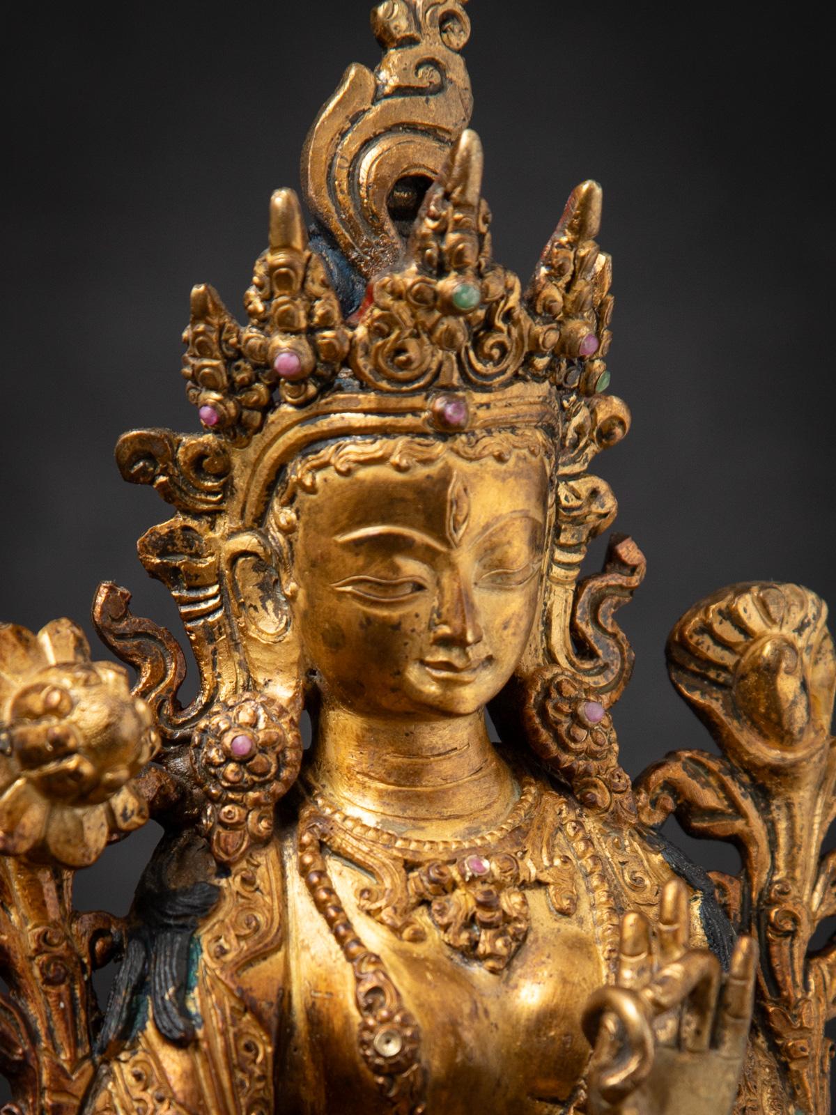 Middle 20th century Old bronze Nepali White Tara statue in Varada mudra For Sale 2