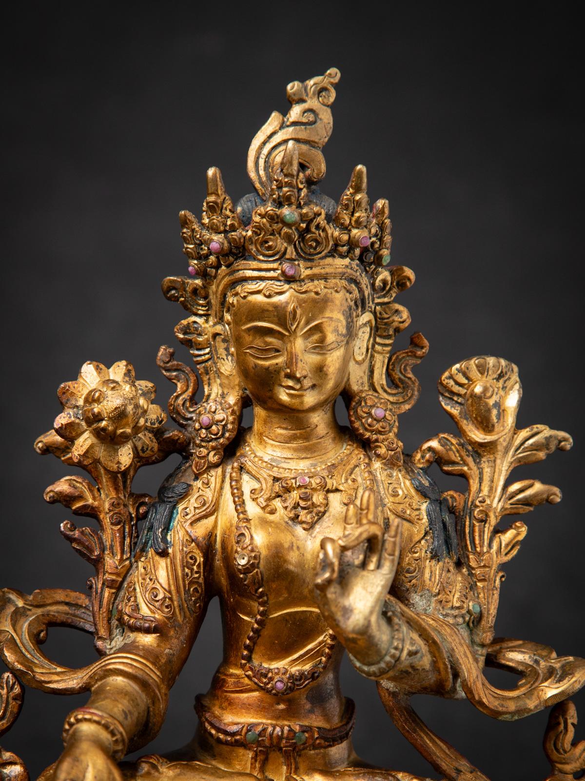 Middle 20th century Old bronze Nepali White Tara statue in Varada mudra For Sale 3