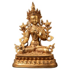 Middle 20th century Old bronze Nepali White Tara statue in Varada mudra