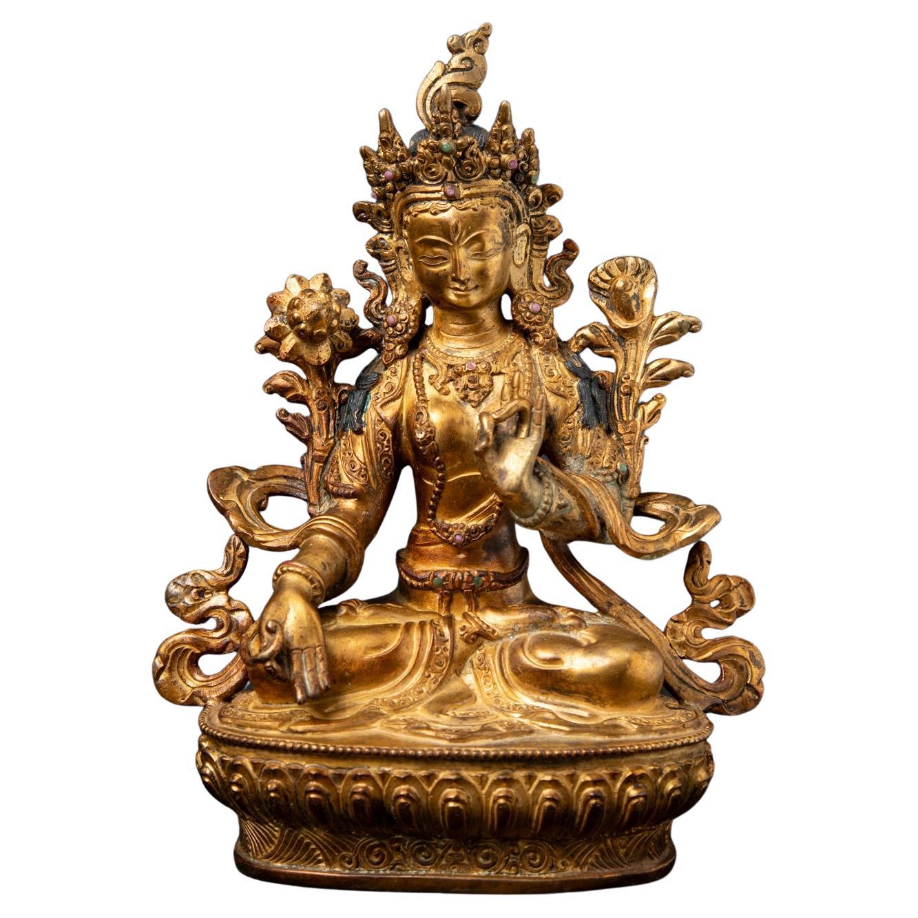 Middle 20th century Old bronze Nepali White Tara statue in Varada mudra