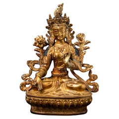 Middle 20th century Old bronze Nepali White Tara statue in Varada mudra