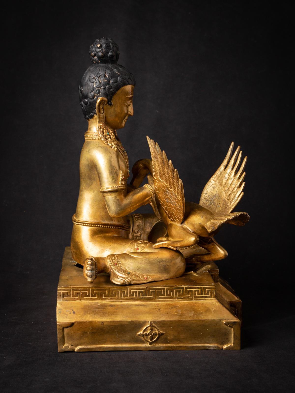 Middle 20th century Old bronze Siddhartha statue with Goose from Nepal 9