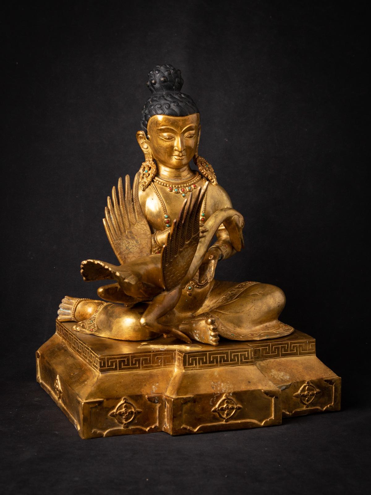 Middle 20th century Old bronze Siddhartha statue with Goose from Nepal 10