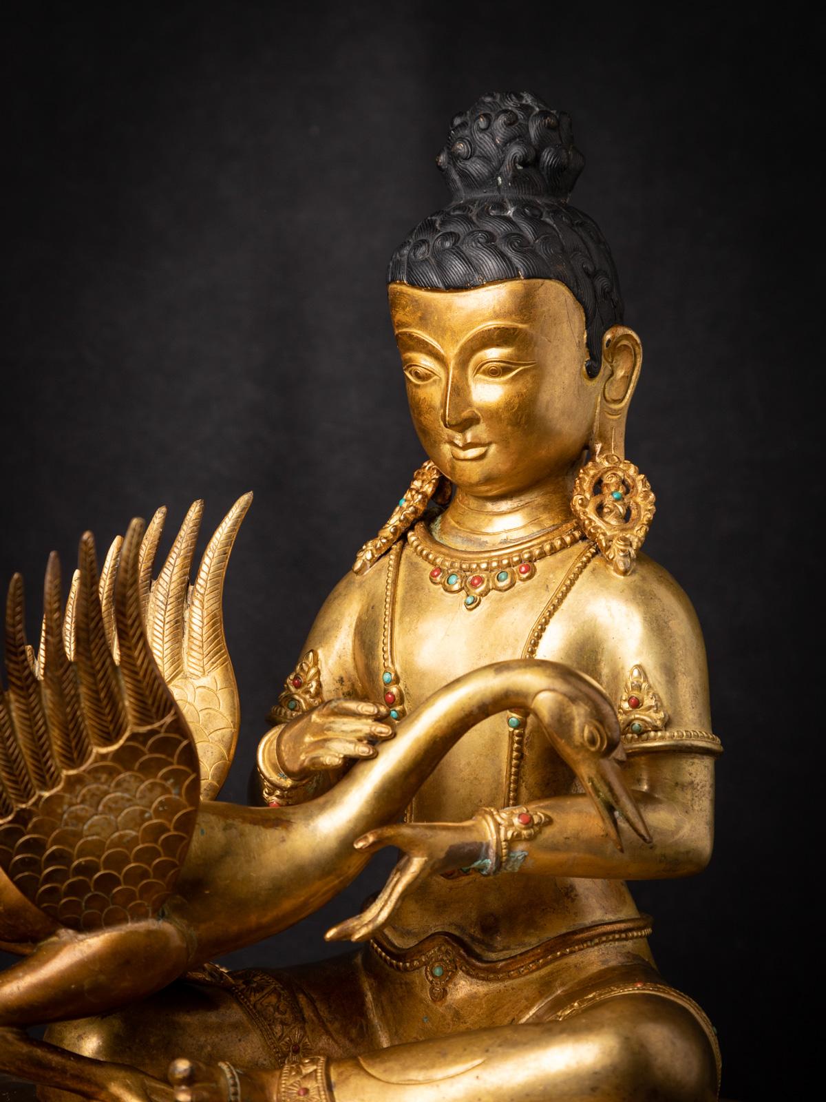 20th Century Middle 20th century Old bronze Siddhartha statue with Goose from Nepal