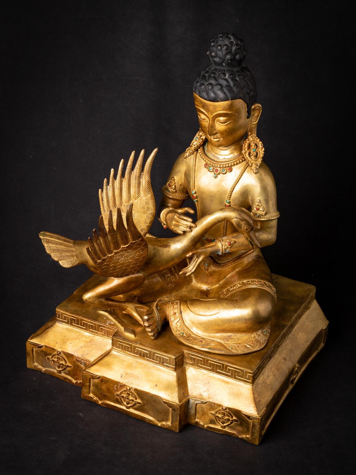 Middle 20th century Old bronze Siddhartha statue with Goose from Nepal 1
