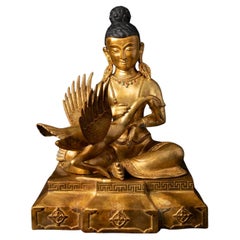Mediados del siglo XX Antigua estatua de bronce de Siddhartha con Ganso procedente de Nepal