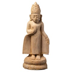 Middle 20th century Old Burmese Sandstone Buddha statue from Burma