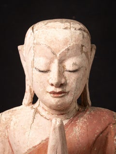 Middle 20th century Old Burmese teakwooden Monk statue from Burma