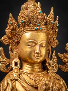Middle 20th century Old gilded bronze Nepali Chenrezig statue from Nepal