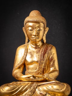 Mitte des 20. Jahrhunderts: Alter, vergoldeter hölzerner Buddha aus Burma