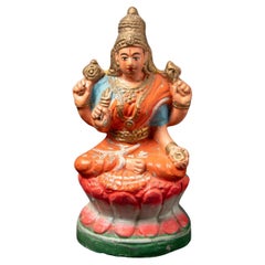 Middle 20th century Old Indian pottery Lakshmi statue from India