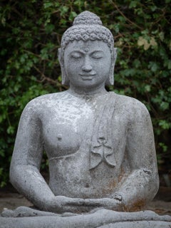 Middle 20th century old lavastone Buddha statue in Dhyana Mudra from Indonesia
