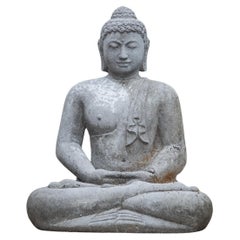 Middle 20th century old lavastone Buddha statue in Dhyana Mudra from Indonesia