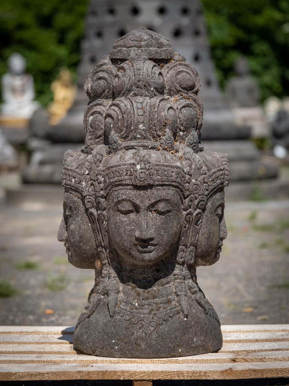Middle 20th century old lavastone head of the god Brahma with 4 faces 3