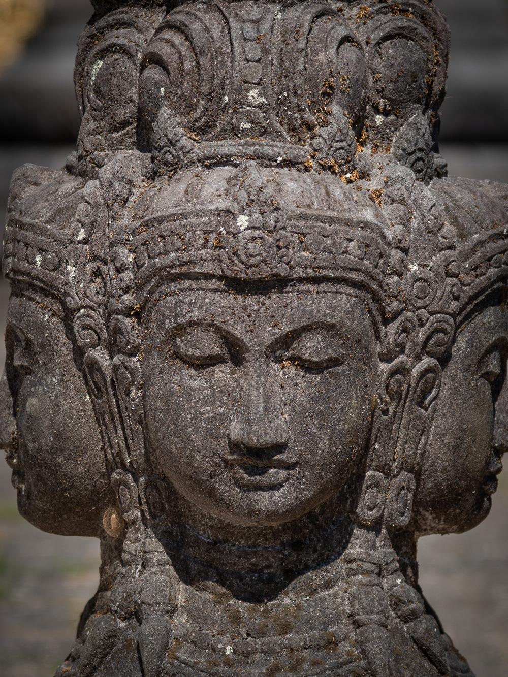 Middle 20th century old lavastone head of the god Brahma with 4 faces 4